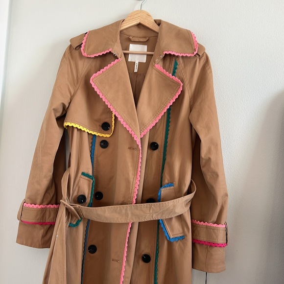 NWT Avec les Filles colorful trimmed trench coat - Picture 2 of 7